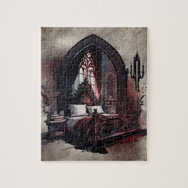 Vampy Boudoir | Gothic Red Victorian Bedroom Suite Jigsaw Puzzle (Vertical)