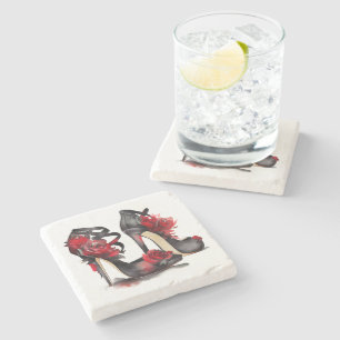 Vampy Fashion Strappy Ankle Stilettos with Roses Stone Coaster