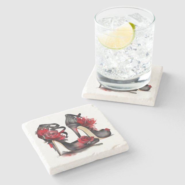 Vampy Fashion | Strappy Ankle Stilettos with Roses Stone Coaster (Side)