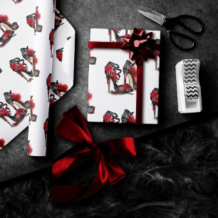 Vampy Fashion   Strappy Ankle Stilettos with Roses Wrapping Paper