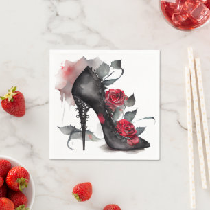 Vampy Spiked Stiletto   Red Rose Fashion High Heel Napkin