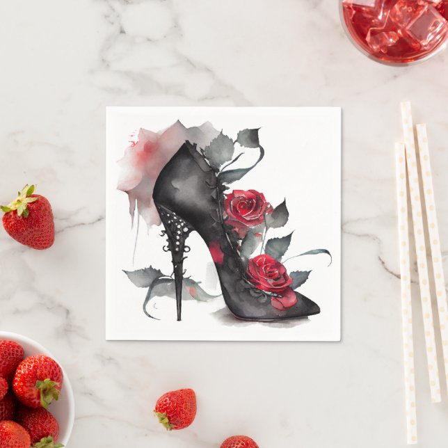 Vampy Spiked Stiletto | Red Rose Fashion High Heel Napkin (Insitu)
