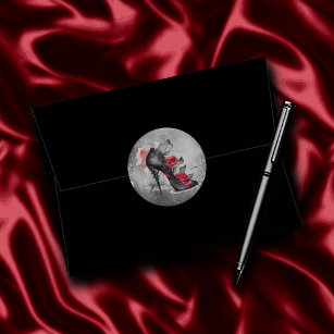 Vampy Spiked Stiletto   Red Rose High Heel Grunge Classic Round Sticker