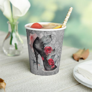 Vampy Spiked Stiletto Red Rose High Heel Grunge Paper Cups