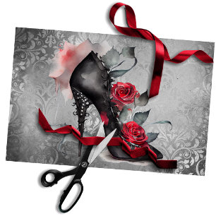 Vampy Spiked Stiletto   Red Rose High Heel Grunge Tissue Paper