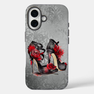 Vampy Strappy Stilettos   Red Rose Heels on Grunge iPhone 16 Case