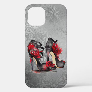 Vampy Strappy Stilettos   Red Rose Heels on Grunge Case-Mate iPhone Case