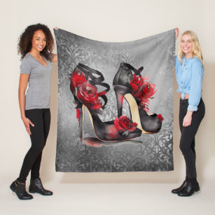 Vampy Strappy Stilettos   Red Rose Heels on Grunge Fleece Blanket