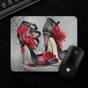 Vampy Strappy Stilettos Red Rose Heels on Grunge Mouse Mat