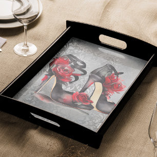 Vampy Strappy Stilettos   Red Rose Heels on Grunge Tissue Paper