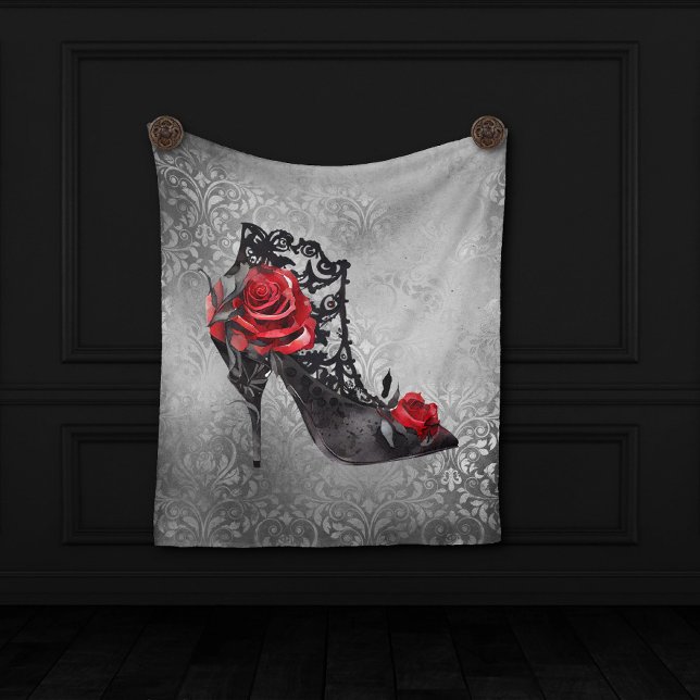 Vampy Vogue Grunge | Stiletto Lace Bootie Roses Fleece Blanket (Creator Uploaded)