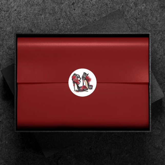 Vampy Vogue | Stiletto Lace Bootie and Red Roses Classic Round Sticker (Creator Uploaded)