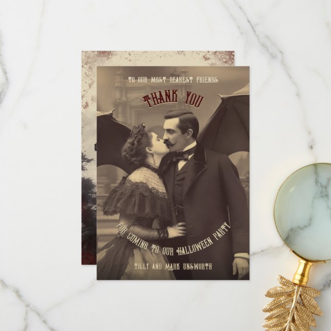 Vampyre Kiss Vintage Dracula Halloween Thank You Card (Front/Back In Situ)