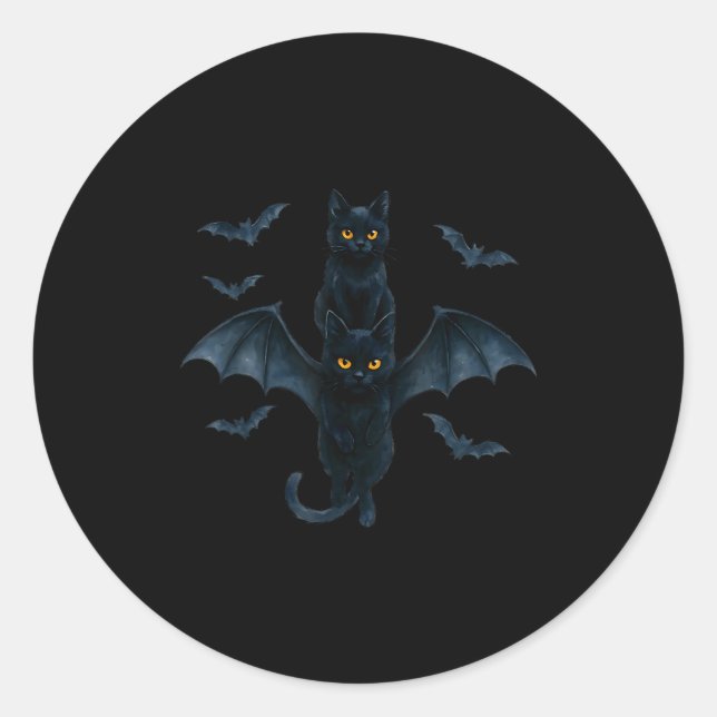 Vamre Cat With Bat Wings _ Cute Soky Halloween Des Classic Round Sticker (Front)
