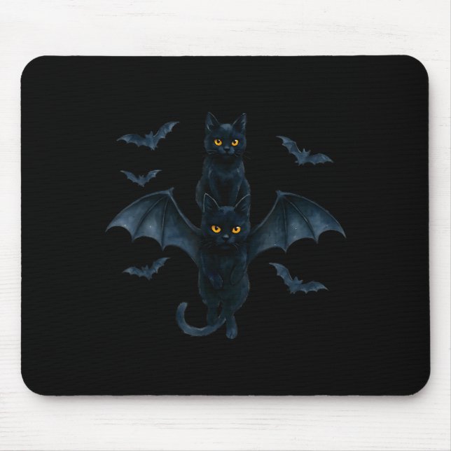 Vamre Cat With Bat Wings _ Cute Soky Halloween Des Mouse Mat (Front)