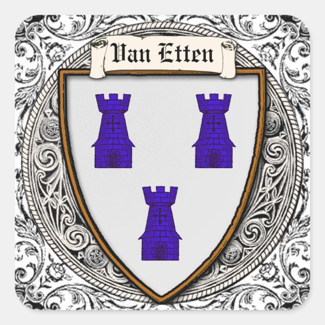 Van Etten Family Arms Square Sticker (Front)