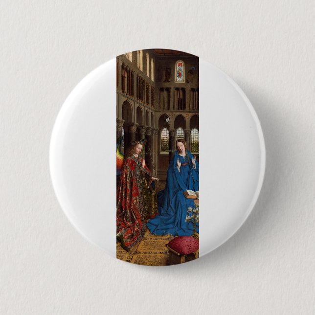 Van Eyck’s Annunciation Premium Cathedral Light 6 Cm Round Badge (Front)