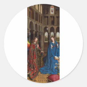 Van Eyck’s Annunciation Premium Cathedral Light Classic Round Sticker