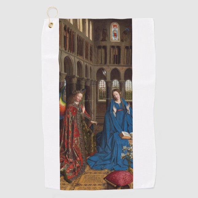 Van Eyck’s Annunciation Premium Cathedral Light Golf Towel (Front)