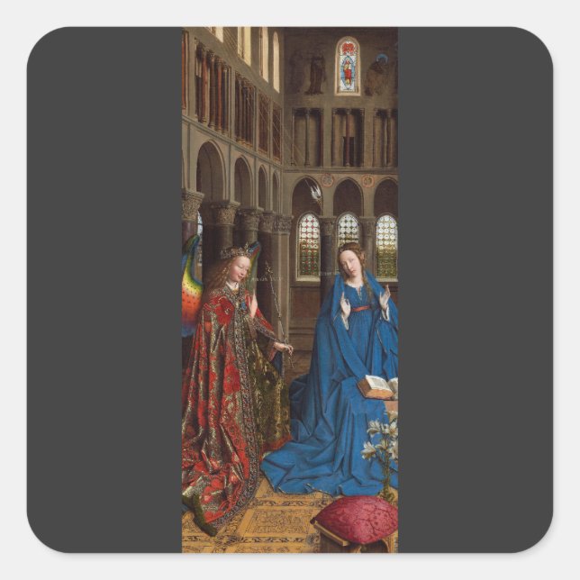 Van Eyck’s Annunciation Premium Cathedral Light Square Sticker (Front)