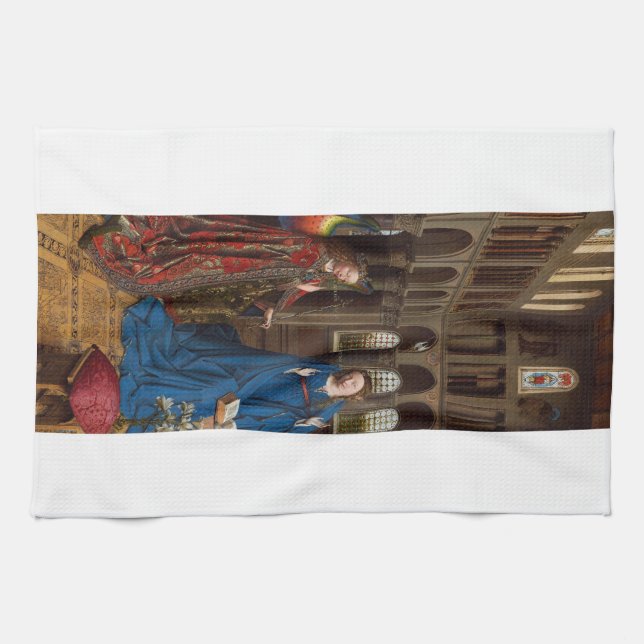 Van Eyck’s Annunciation Premium Cathedral Light Tea Towel (Horizontal)