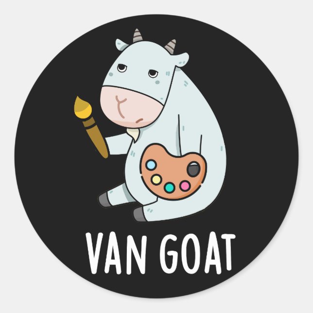 Van Goat Funny Artist Pun Dark BG Classic Round Sticker (Front)