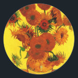 Van Gogh 15 Sunflowers Classic Round Sticker<br><div class="desc">Van Gogh 15 Sunflowers</div>