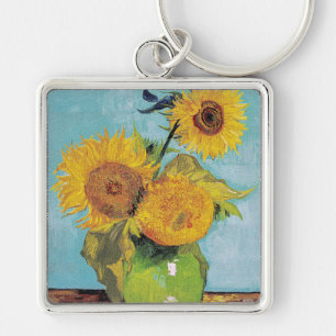 Van Gogh - 3 Sunflowers in a Vase Key Ring