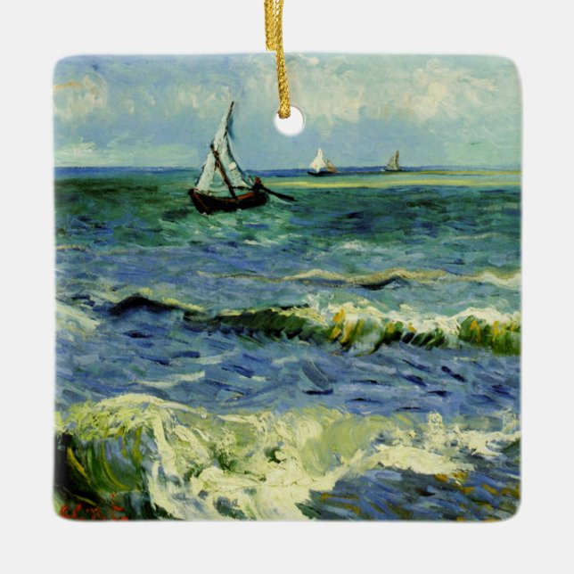 Van Gogh - A Fishing Boat at Sea Ceramic Ornament (Front)
