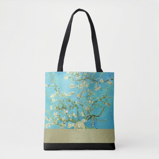 Van Gogh Almond Blossom Gold Black Tote Bag (Front)