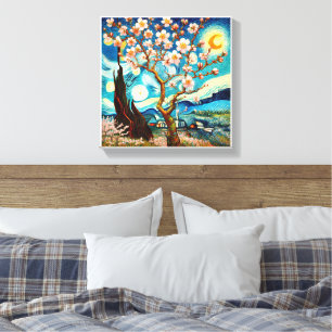 Van Gogh Almond Blossom Landscape Moon Canvas Print