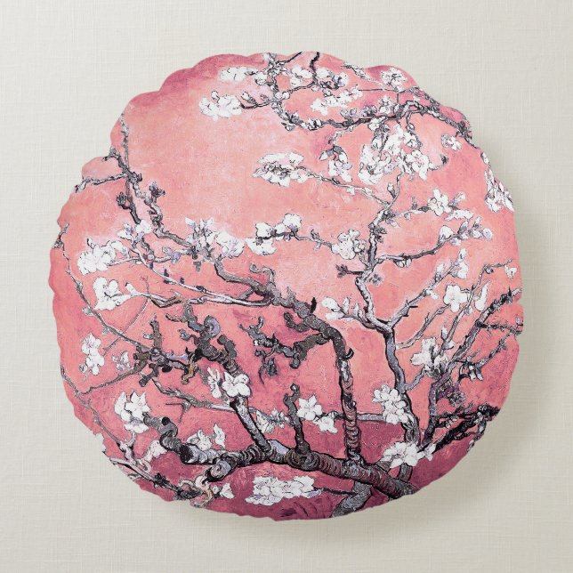 Van Gogh Almond Blossom peach pink Round Cushion (Front)