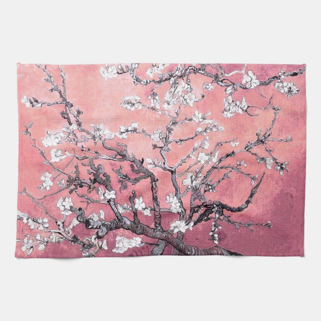 Van Gogh Almond Blossom peach pink Tea Towel (Horizontal)