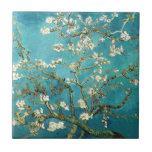 Van Gogh Almond Blossoms art white flowers on blue Tile<br><div class="desc">White flowers on almond tree branch against turquoise blue or aqua background. Famous still life vintage masterpiece painting by Vincent Van Gogh. Beautiful floral pattern adds a feminine touch. Considered by some to be Van Gogh's finest work of art. Spring flowers and flowering trees held a special place in Van...</div>