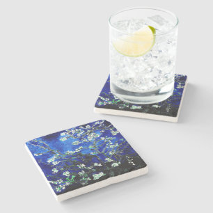 Van Gogh Almond Blossoms blue green Stone Coaster