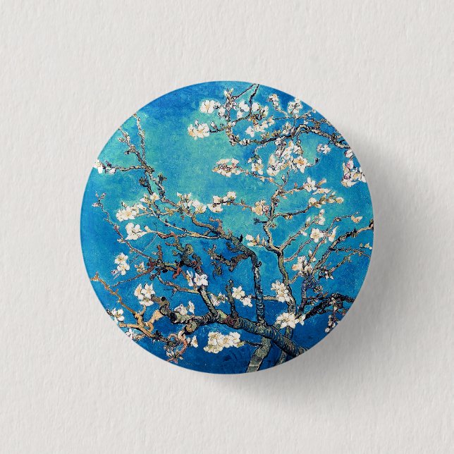 Van Gogh Almond Blossoms bright turquoise 3 Cm Round Badge (Front)