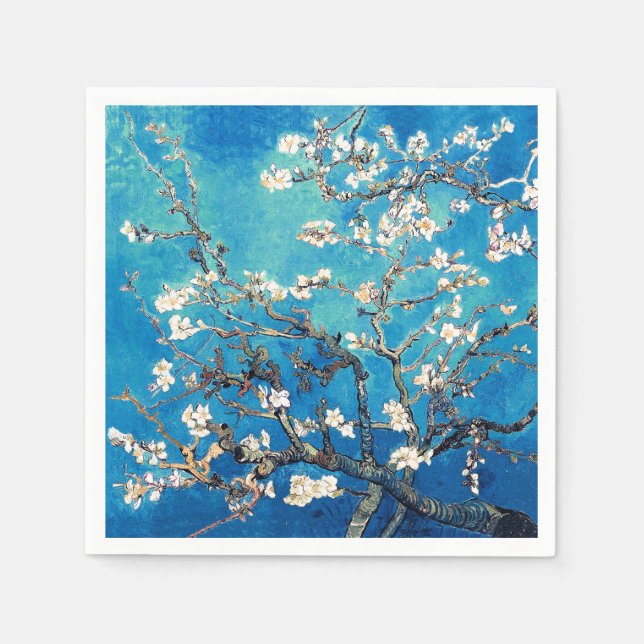 Van Gogh Almond Blossoms bright turquoise Napkin (Front)