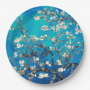 Van Gogh Almond Blossoms bright turquoise Paper Plate