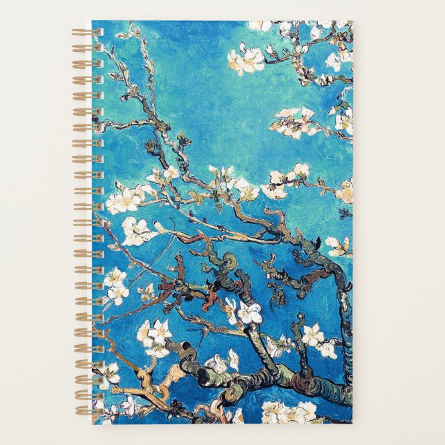 Van Gogh Almond Blossoms bright turquoise Planner (Front)
