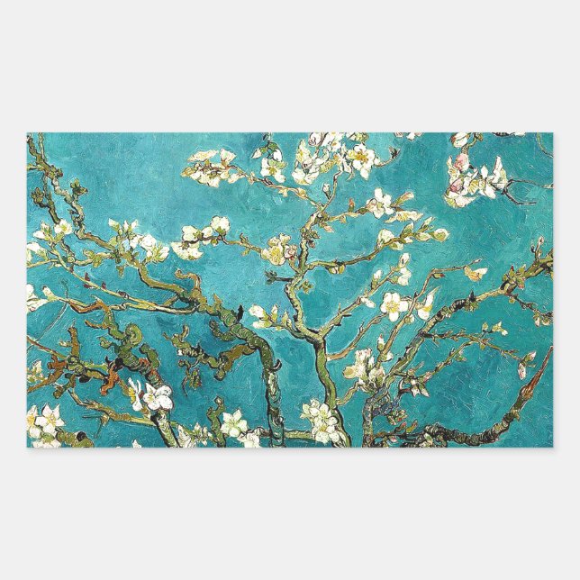 Van Gogh Almond Blossoms Classic Impressionism Rectangular Sticker (Front)