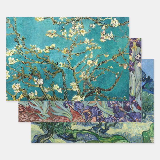 Van Gogh Almond Blossoms Classic Impressionism Wrapping Paper Sheet (Set)