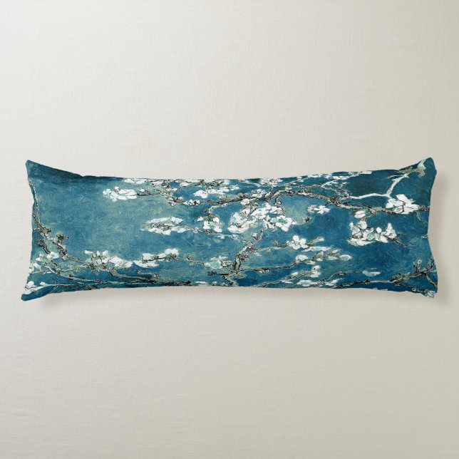 Van Gogh Almond Blossoms Dark Teal Body Cushion (Front)