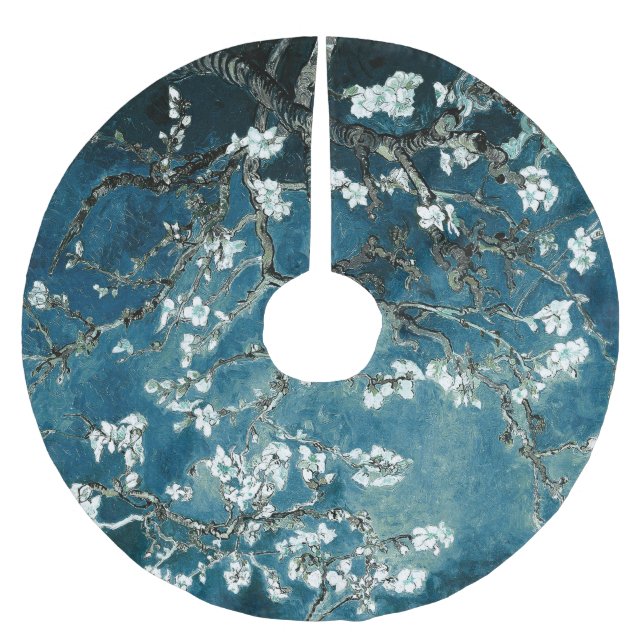 Van Gogh Almond Blossoms Dark Teal Brushed Polyester Tree Skirt (Front)