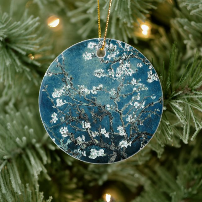 Van Gogh Almond Blossoms Dark Teal Ceramic Tree Decoration (Tree)