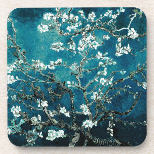Van Gogh Almond Blossoms : Dark Teal Coaster
