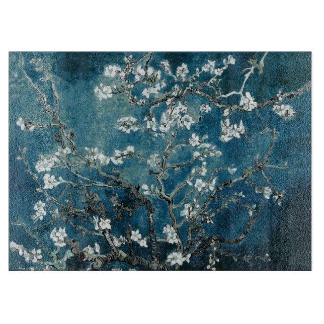 Van Gogh Almond Blossoms Dark Teal Cutting Board (Front)
