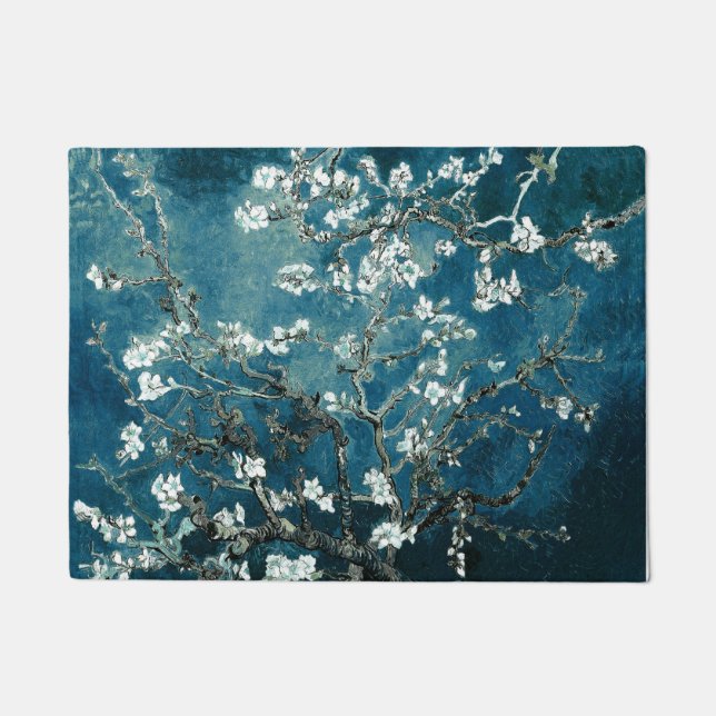Van Gogh Almond Blossoms Dark Teal Doormat (Front)