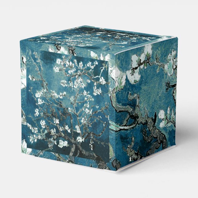 Van Gogh Almond Blossoms Dark Teal Favour Box (Back Side)