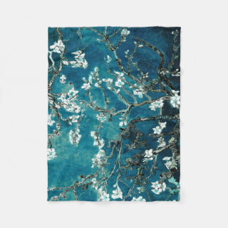 Van Gogh Almond Blossoms : Dark Teal Fleece Blanket