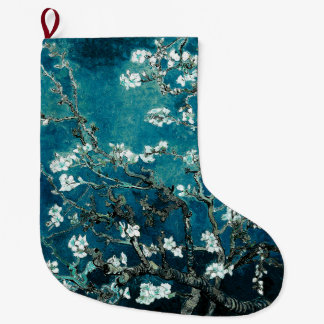 Van Gogh Almond Blossoms Dark Teal Large Christmas Stocking